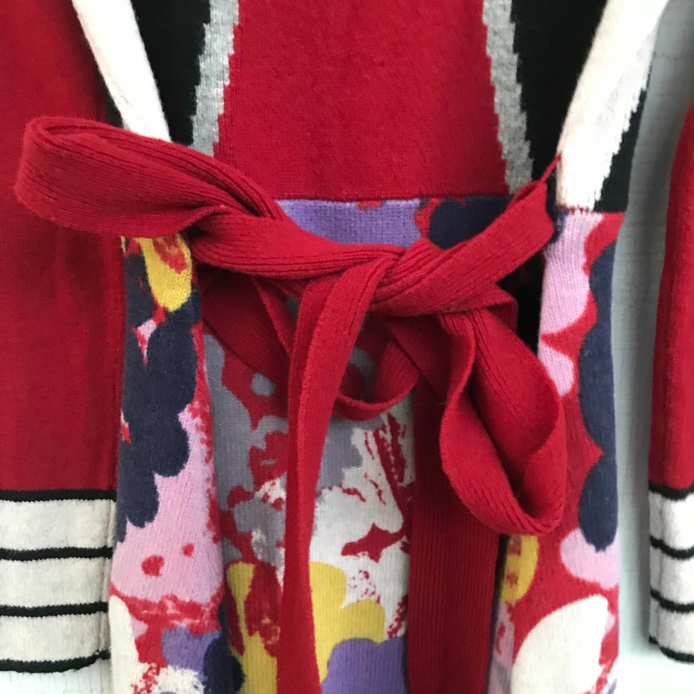 Anthro Sparrow Red Floral Knit SweaterCoat Sz S - Picture 9 of 10